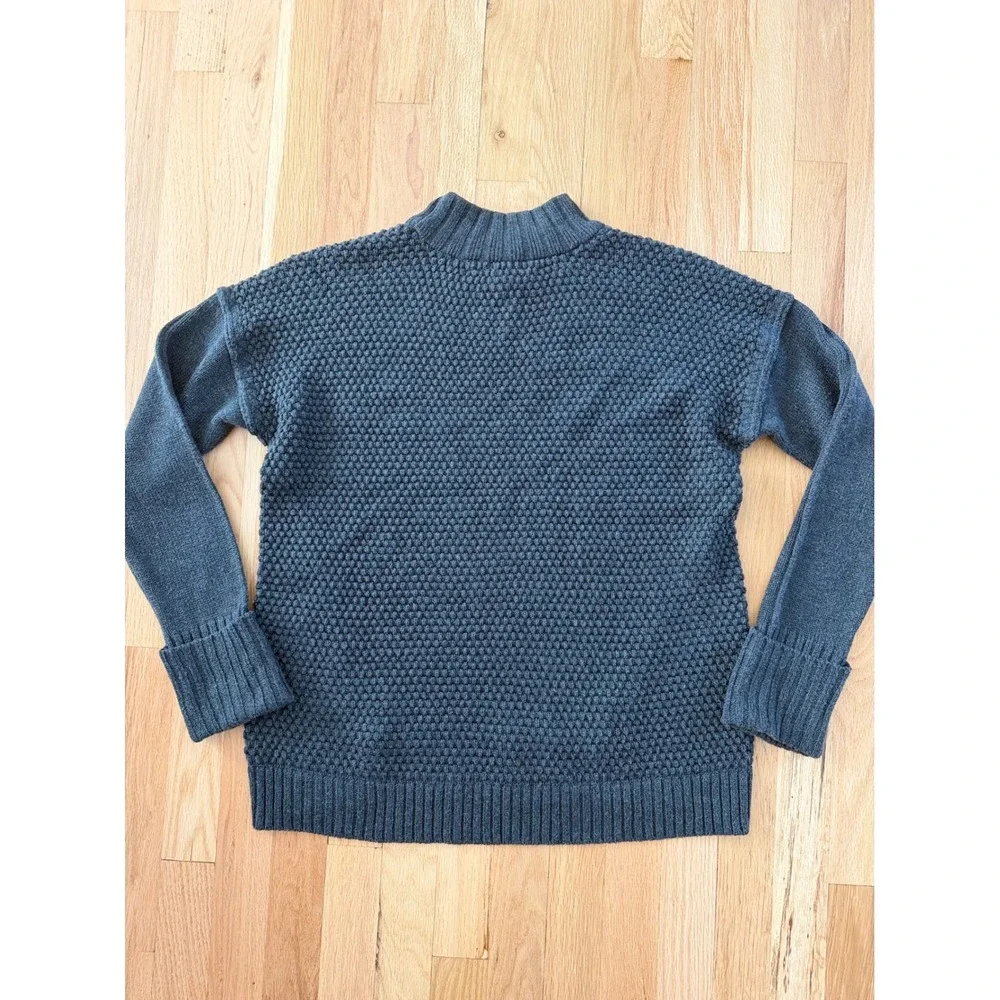 Saks Fifth Avenue Women Gray Mock Neck Wool Blend Mixed Knit Sweater Cozy Boho M